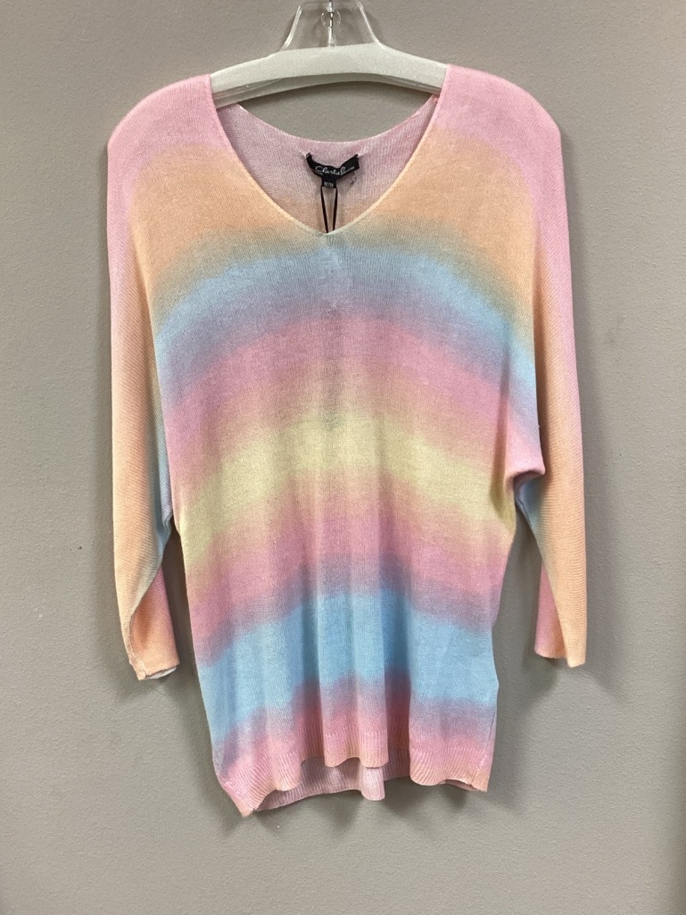 CHARLIE B Pastel Rainbow Striped V-Neck Top